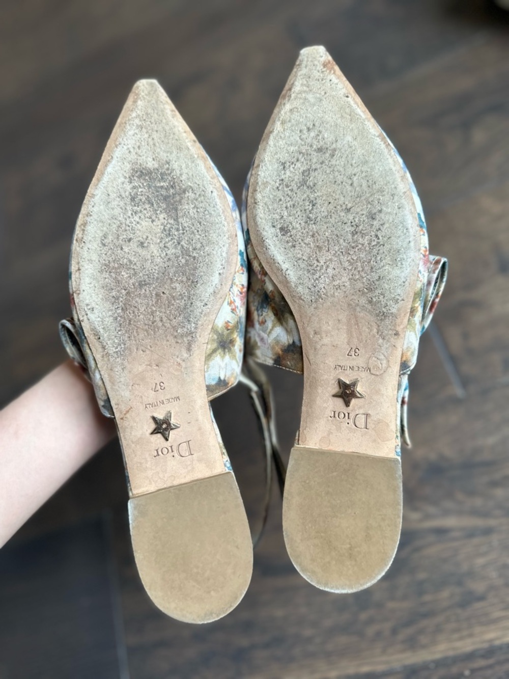 Christian Dior Kaleidiorscopic Bow Back Strap Pointy Flat Sandals size 37 - Picture 7 of 10